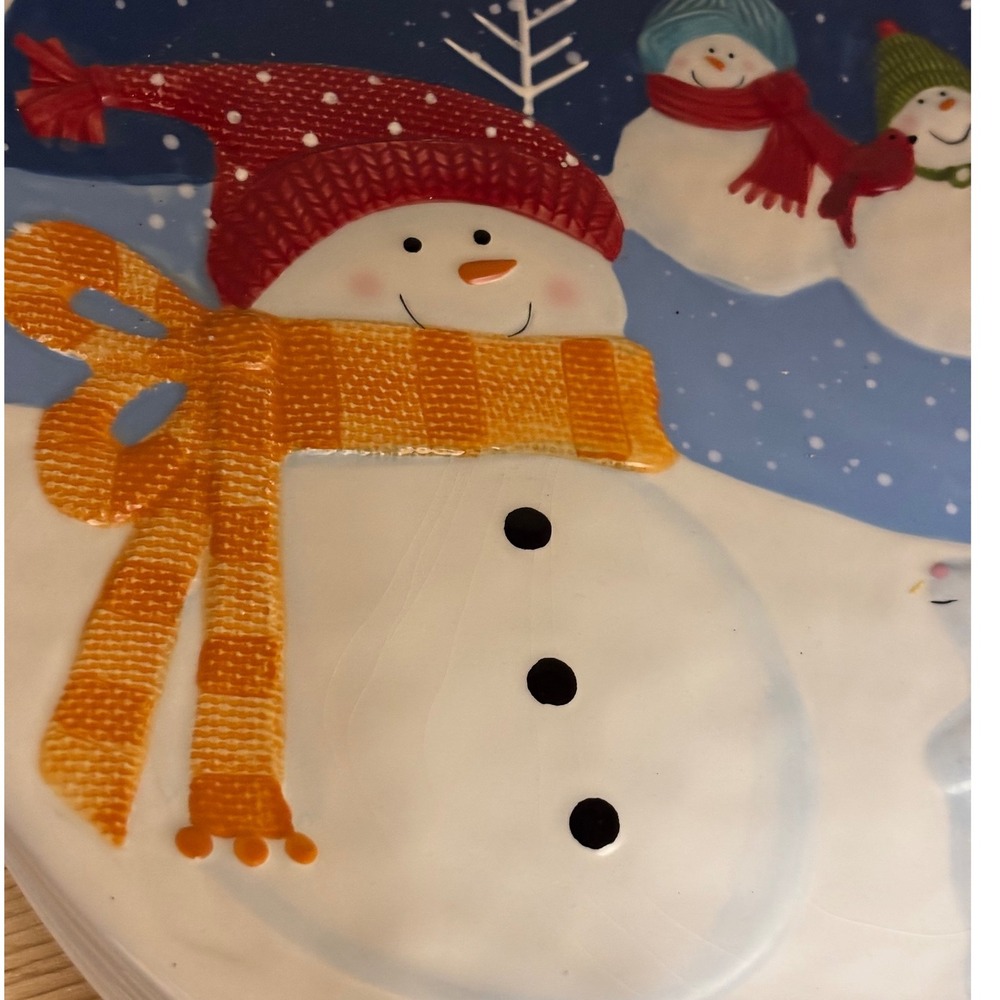 St Nicholas Square Snow Days Set of 4 Plates Snowman Rabbit‎ Winter Holiday NOTE